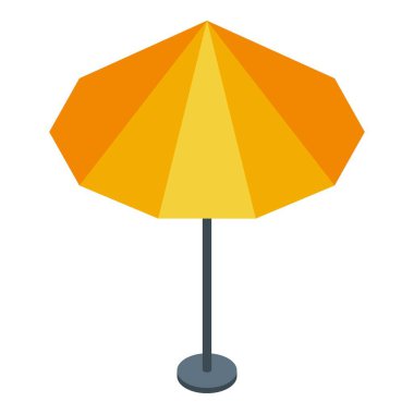 Sarı plaj şemsiyesi, parlak bir yaz gününde güneşten korunmak için gölge düşürüyor.