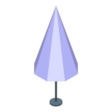 Bu vektör illüstrasyonunda, güneşten geniş bir gölge sağlayan, dayanıklı bir direk ve tabanlı büyük, konik bir plaj şemsiyesi bulunur.