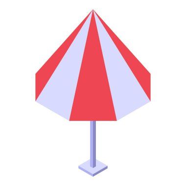 Kırmızı ve beyaz çizgili plaj şemsiyesi güneşli bir günde gölge sağlar