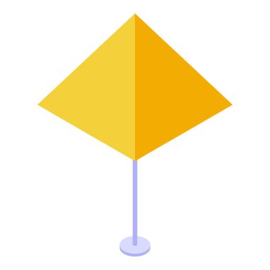 Sarı piramit plaj şemsiyesi gölge izometrik görüntü sağlıyor