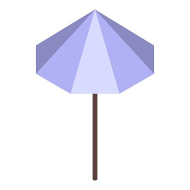 Mor plaj şemsiyesi, güneşli bir günde ahşap direğin üzerinde duruyor.