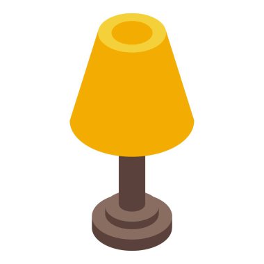Sarı masa lambası yerde duruyor ve izometrik görüntüde ışık sağlıyor.