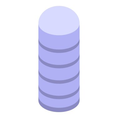 Uzun ve sağlam tahıl depolama silosu, tarım endüstrisindeki rolünü vurgulayarak, minimalist izometrik bir şekilde resmedilmiştir.