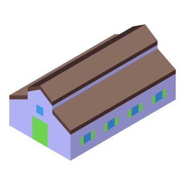 Bu izometrik ikon, büyük ve modern bir ahır binası gösteriyor. Çiftlik hayvanları veya saman depolamak için mükemmel.