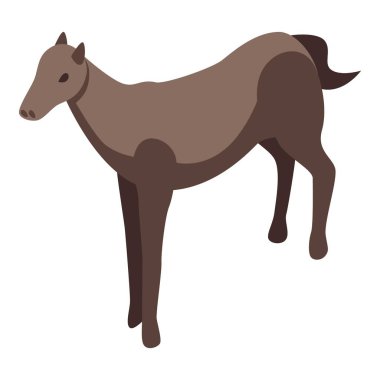 Kahverengi at, çiftlik hayatı kavramları için beyaz zemin üzerinde izole edilmiş izometrik görünüm.