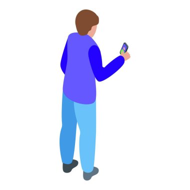 Genç adam video çağrısı izometrik illüstrasyon için akıllı telefon kullanıyor