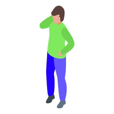 Young man is standing and touching his neck, feeling a sudden pain clipart