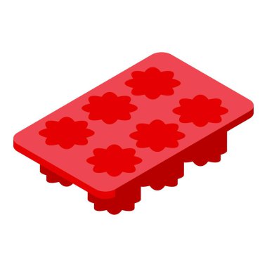 Çiçek şeklinde altı tatlı pişirmek için kırmızı silikon küf.