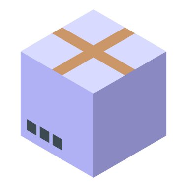 Kahverengi paket bandıyla mühürlenmiş mor karton kutu nakliyeye hazır.