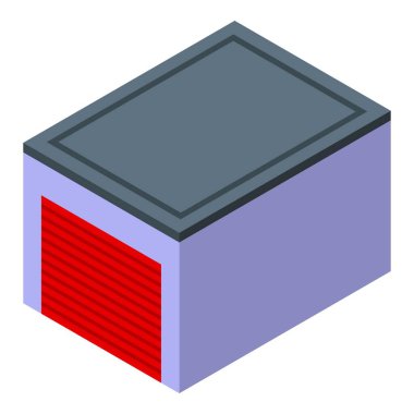 Kırmızı garaj kapısı olan bir depo binasının basit izometrik vektör çizimi