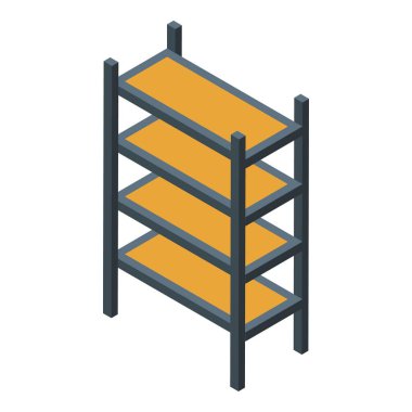 İzometrik görünümde duran boş dört kademeli depolama rafı