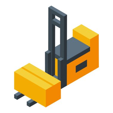 Forklift, bir depoda lojistik ve dağıtımı sembolize ederek ağır bir mal paleti kaldırmaktır.