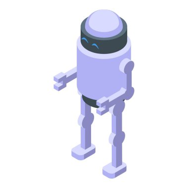 İzometrik açıdan gülümseyen ve ayakta duran dost canlısı bir robot tasviri