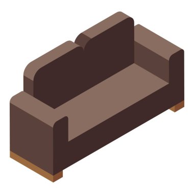 Bu izometrik simgede kahverengi bir kanepe var. Oturma odası iç tasarım projelerinizi geliştirmek için mükemmel.