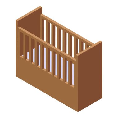 Ahşap bir bebek beşiğinin bu izometrik görüntüsü, sağlam yapısını ve klasik tasarımını ön plana çıkarıyor. Bebek, ebeveynlik ve bebek mobilyası kavramlarını resmetmek için mükemmel.