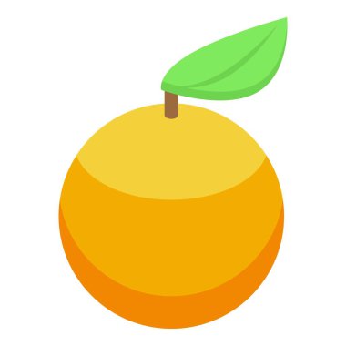 Olgun portakallı, yeşil yapraklı basit bir çizgi film ikonu. Sağlıklı beslenmek ya da yemekle ilgili tasarımlar için mükemmel.