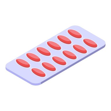 Kırmızı haplar yan tarafta duruyor, izometrik görüş.