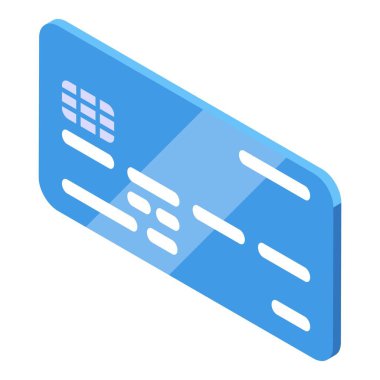 İzometrik görünümde beyaz zemin üzerinde çip bulunan mavi kredi kartı