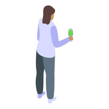 Elinde yeşil bir kokteyl tutan bir kadının Isometric çizimi