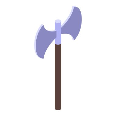 İzometrik bir görüntüde, dik duran çift başlı bir baltanın 3D yansıması