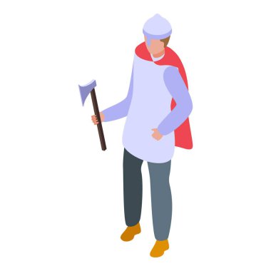 Ortaçağ savaşçısı miğfer takıyor ve elinde balta tutuyor.