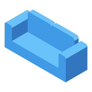 Mobilya setinin bir parçası olan mavi kanepe izometrik nesne