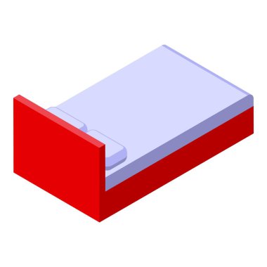 İki yastıklı çift kişilik yatağın basit 3D izometrik vektör çizimi