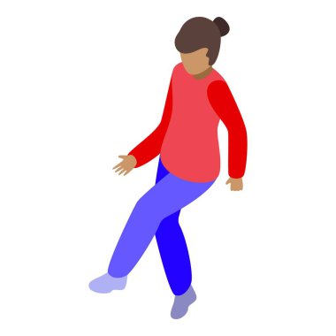 Beyaz bir arka planda yalnız yürüyen genç bir kadın tasviri.