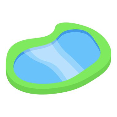 Mavi suyla çevrili küçük dekoratif gölet yeşil çimlerle çevrili, peyzaj ve bahçe tasarımı projeleri için mükemmel