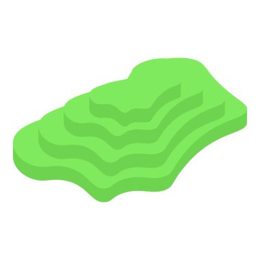 Tarım ve tarım kavramları için 3 boyutlu izometrik manzaralı, çağlayan yamaçtaki terasta yeşil pirinç tarlası çiftliği büyüyor.