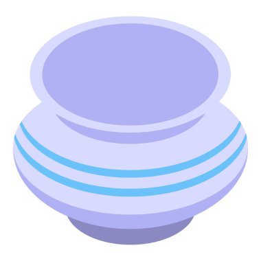 Mavi çizgili boş seramik kap beyaz arka planda duruyor.