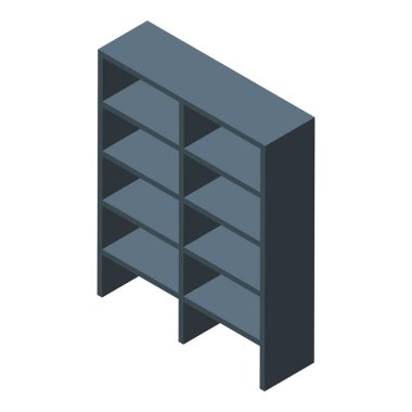 Boş ofis kitaplığı izometrik görünümde duruyor, belgeler, klasörler ve kitaplar için hazır