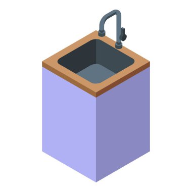 Modern mutfak lavabosu, izometrik manzaralı bir musluğun üzerinde duruyor.