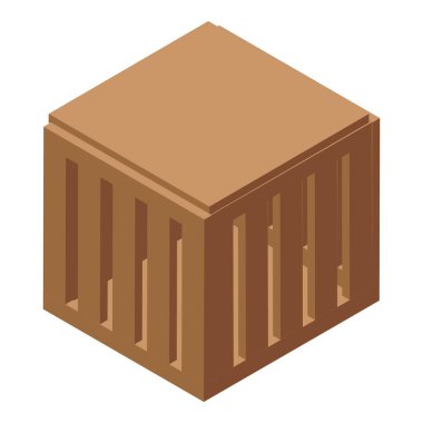 İzometrik görünümdeki uygulamalar ve web siteleri için basit kahverengi ahşap sandık simgesi