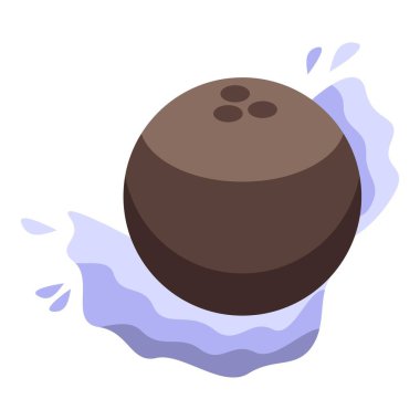 Bütün hindistan cevizi suya karışıyor, etrafında mavi dalgalar oluşturuyor.