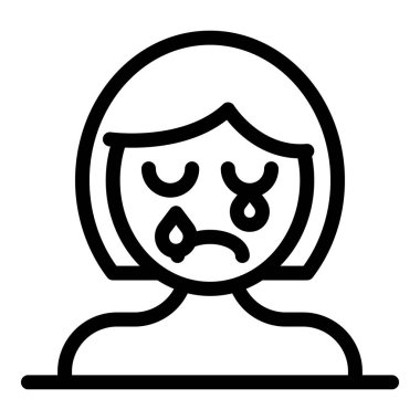 Siyah beyaz vektör simgesi. Genç bir kadın ağlıyor. Gözlerinden yaşlar akıyor.