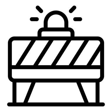 Parlayan siren sinyalli ve yasak bölgeye sahip bir bariyerin basit siyah beyaz vektör simgesi