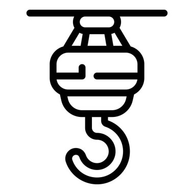 Mekanik bir koldan sarkan vinç kancasının çizgi simgesi, ağır kargoyu kaldırmaya hazır.