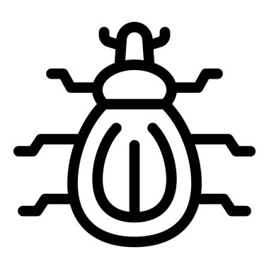 Siber güvenlik tehdidini temsil eden kablolu bir böceğin basit siyah beyaz simgesi.