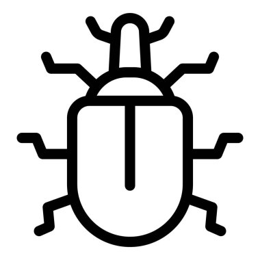 Bilgisayar virüsü ve siber saldırı kavramını temsil eden bir böceğin bilgisayar faresine saldırmasının basit siyah çizgi simgesi