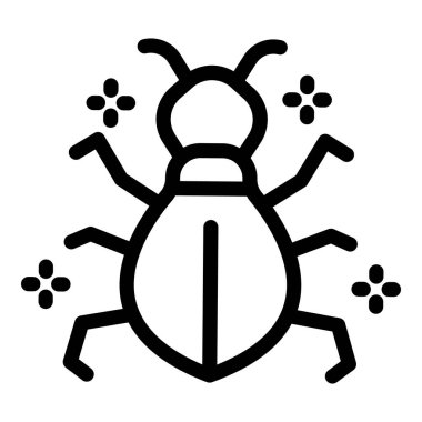 Işıltılarla çevrili bir böceğin basit çizgi sanat logosu temizlik ve haşere kontrolü hissi veriyor.