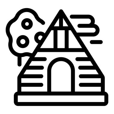 Arkasında bulutlar olan bir ağacın yanında duran ahşap kulübe.