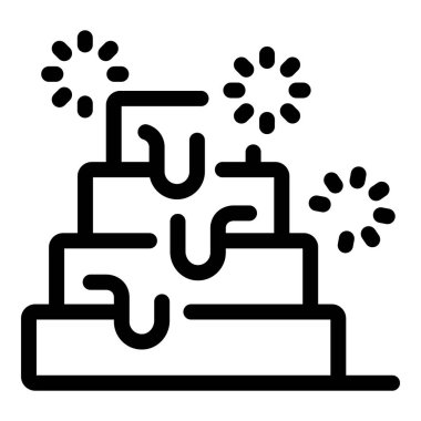 Düğün pastasında akan çikolata çeşmesi ve arka planda patlayan havai fişekler.