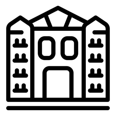 Birçok pencere ve balkonu olan büyük bir binanın simgesi