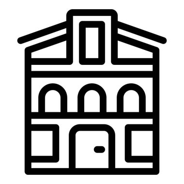 Kemerli pencereler ve kapı aralığı olan bir binanın basit ve kalın çizgi simgesi