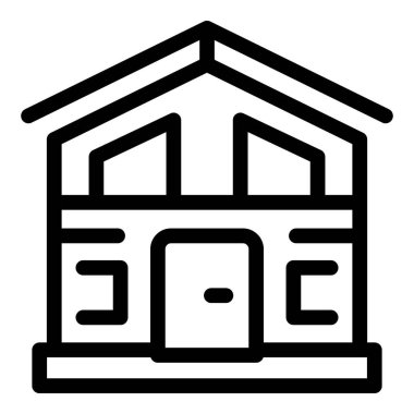 Konut binasının sade siyah beyaz simgesi. Çatı pervazlı. Emlak kavramını temsil ediyor.