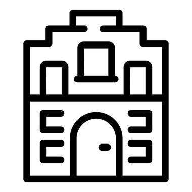 Bina cephesini temsil eden basit çizgi simgesi, mimari, kentsel planlama veya gayrimenkul projeleri için ideal