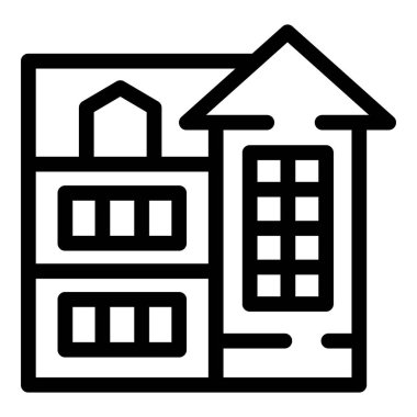 Modern, iki katlı, birden fazla penceresi olan bir konağın basit sanat simgesi.