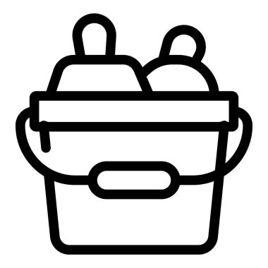 İçinde iki sprey şişesi olan bir kovanın çizgi çizimi, temizlik hizmetlerini temsil etmek için mükemmel.