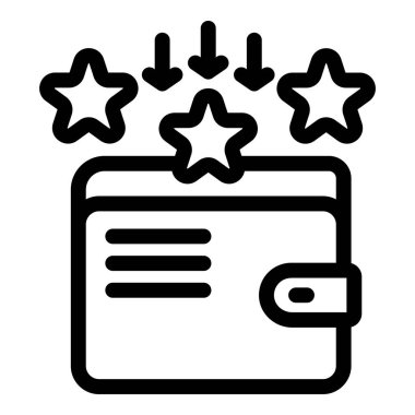 Beş yıldızlı bir cüzdanın çizgi simgesi yukarıdan düşüyor